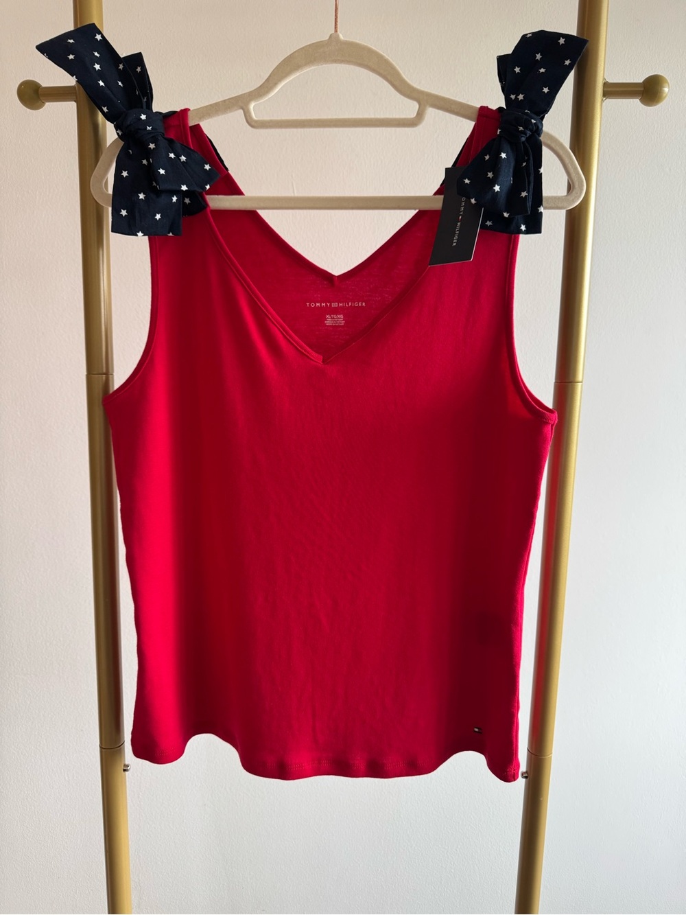 Tommy Hilfiger Red V-Neck Tank with Navy Star Bow Straps